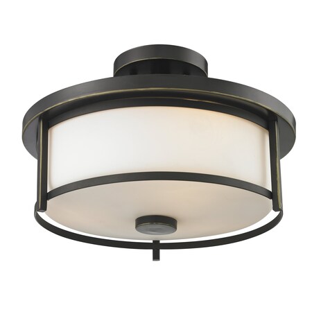 Z-LITE Savannah 2 Light Semi Flush Mount, Olde Bronze & Matte Opal 413SF14